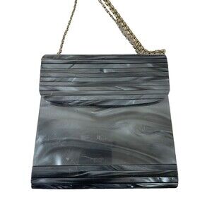 VTG Shals Intl Black Gray Marbleized Lucite Box Purse Removable Crossbody Chain